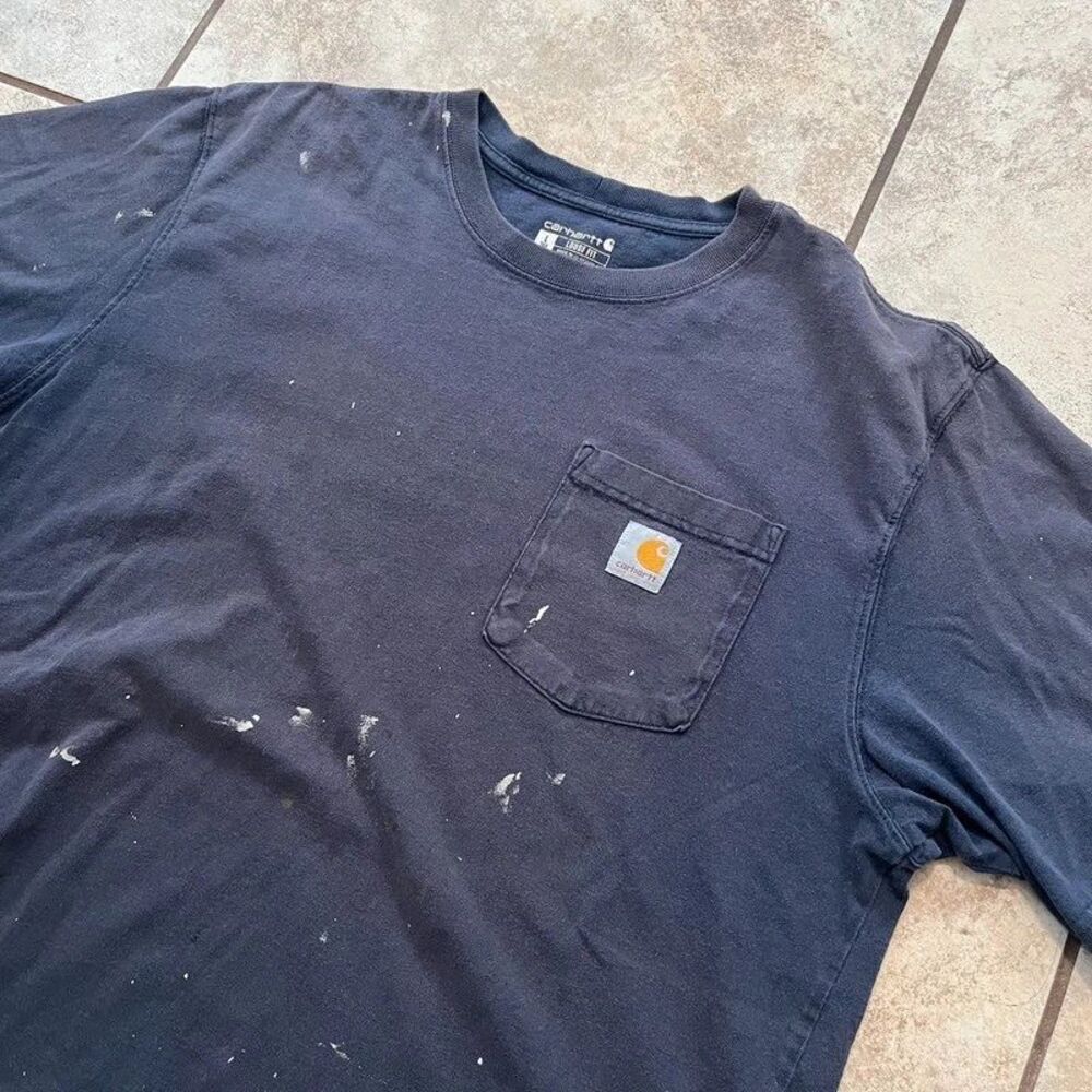Distressed workwear Carhartt chest pocket tshirt size L